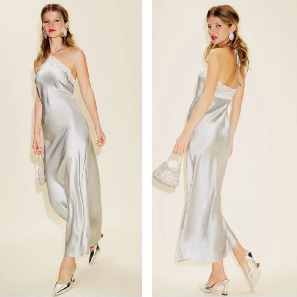 Reformation Silver Satin Dress